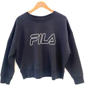(B10) FILA Womens Catch Me Crew Pullover Sweatshirt Black Logo Plus Size 2X, NWT